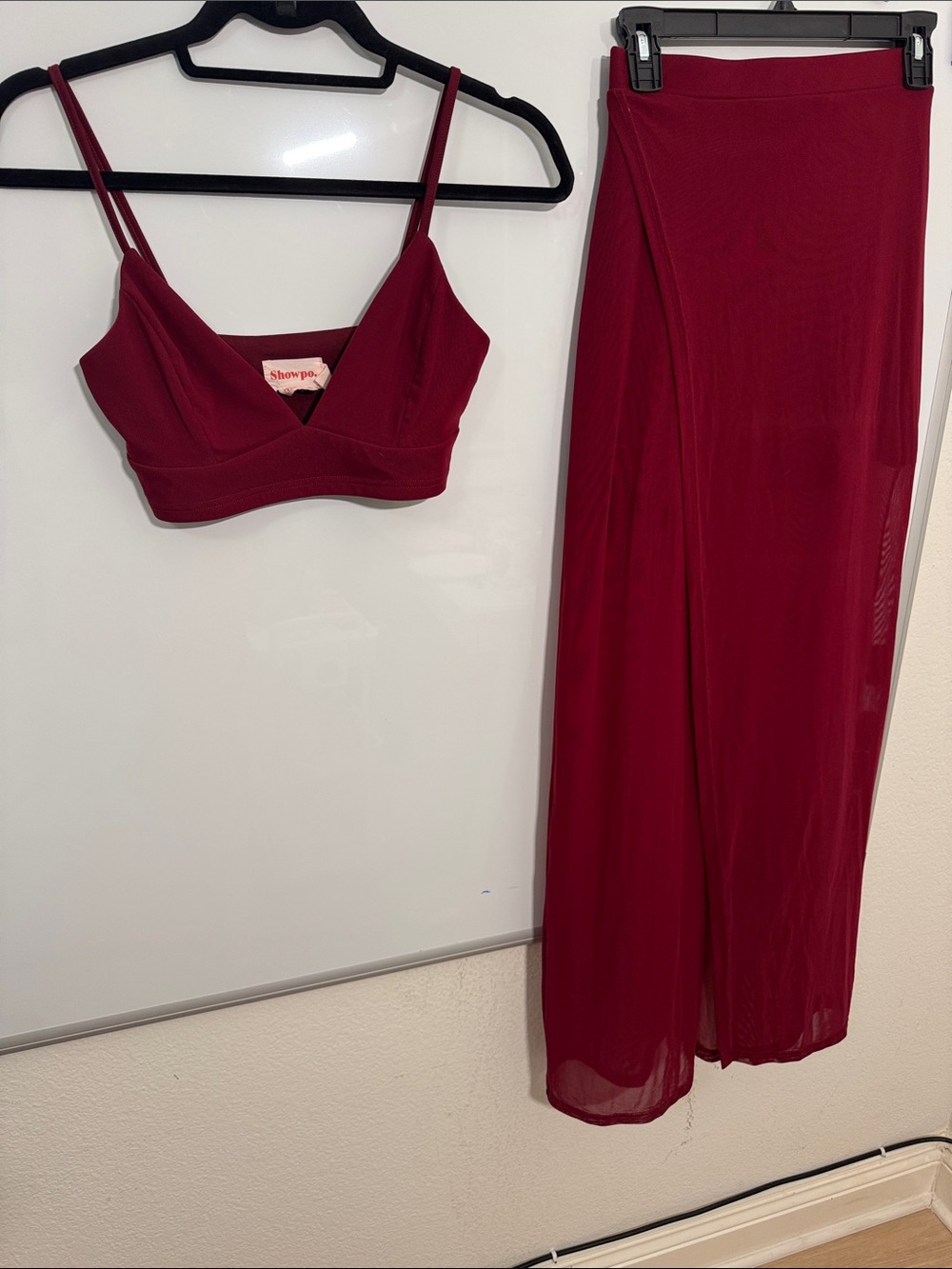 Showpo. Wine Red Bralette and Maxi Skirt Set